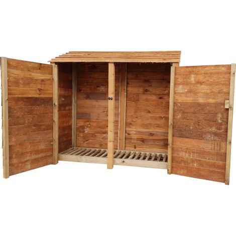 Wooden Log Store, W187xH180cm (Brown finish) With doors