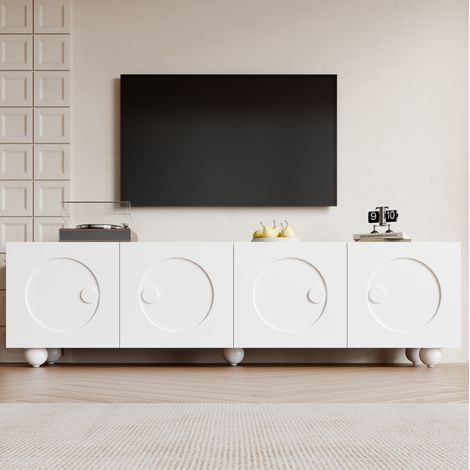 Mobile TV 180.5x38x50 cm bianco in MDF e pannelli di particelle con ante a rilievo 3D e contenitore (1/5)