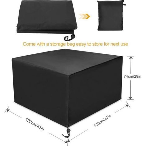 Housse de Protection Salon de Jardin Table Carré 120x120x74cm, Couverture de Patio Extérieur étanche Anti-UV/imperméable, Noir (1/4)
