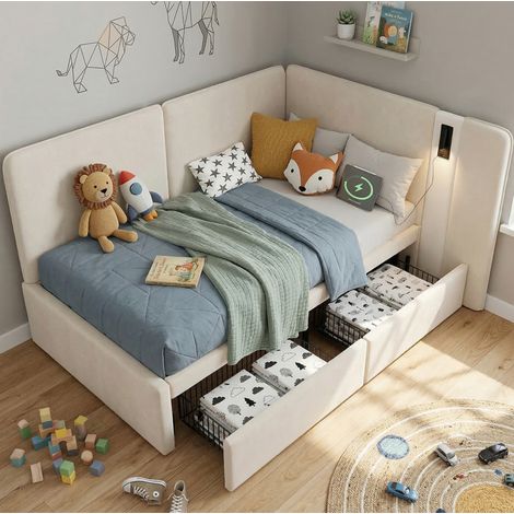 Bett Tagesbett Stauraum 90x200 Samt Beige OKMYHOME (1/5)