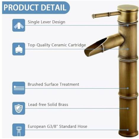 Robinet Bambou Haut Mitigeur Cascade Lavabo Robinet de Lavabo Mitigeur Robinetterie Monotrou Eau chaude et froide Disponible (1/4)