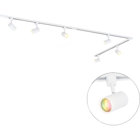 QAZQA Système d'éclairage sur rail intelligent avec 6 spots blancs monophasés 300 cm - Iconic Jeana (1/5)