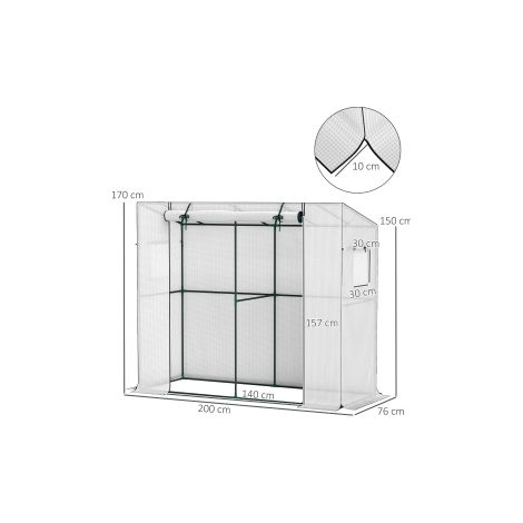 Serre de jardin blanche 200 x 76 x 170 cm en acier avec porte enroulable et 2 fenêtres, film anti-UV pour balcon, jardin et terrasse (1/5)