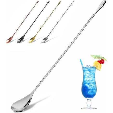 Cuillère à cocktail en acier inoxydable, longue poignée torsadée pour barman, long manche torsadé, pour barman, design en spirale parfait pour mélanger et superposer des boissons (1/5)