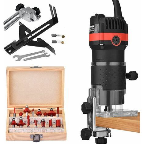 Affleureuse électrique 30000 tr/min – Diamètre de fraise 6,35 mm – 15 fraises incluses – Moteur en cuivre pour performances stables (1/5)