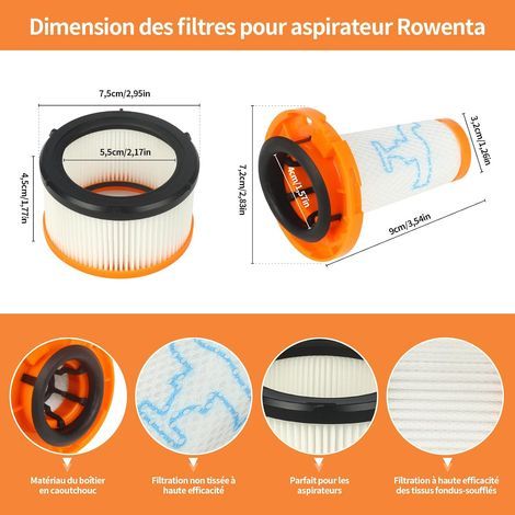 4 Filtres pour Aspirateur Rowenta X-Force Flex 9.60 RH20C2WO RH20C0WO RH2038WO RH2037WO RH2039WO RH2078WO RH1127WO RH1128WO RH1129WO 2 Pré-Filtres + 2 Filtres Moteur (1/4)