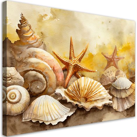 Tableau sur toile Tableau sur toile coquillages et étoiles de mer peints 90x60 (1/5)