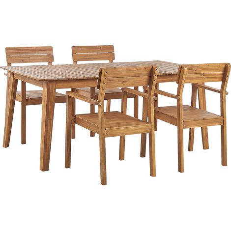 Conjunto de comedor 4 plazas de madera de acacia clara 180 x 90 cm sillas con reposabrazos rústico exterior Fornelli