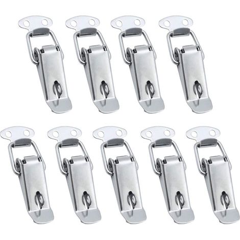 Loquet à Ressort 9 Pièces Bascule de Boîte en Acier Inoxydable Moraillon de Boîte à Ressort Fermeture a Levier pour Coffre à Outils Tiroir Armoire et Coffre avec Anneau de Verrouillage - Argent
