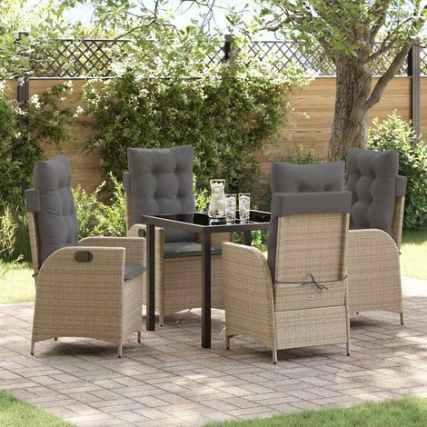 vidaXL Garten Essgruppe mit Kissen 5 pcs Beige Poly-Rattan (1/5)