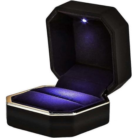 Ringbox mit LED-Beleuchtung, quadratisch, schwarz, Schmuckpräsentations-Geschenkbox für Heiratsantrag, Verlobung, Hochzeit