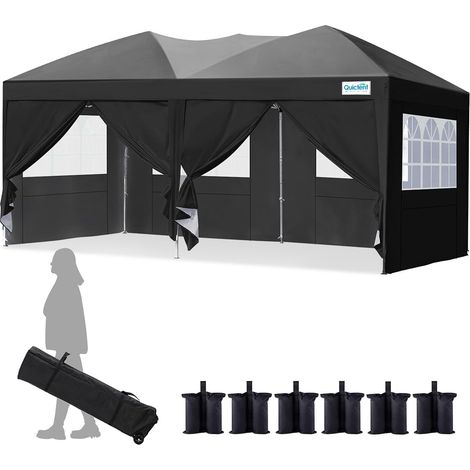 Quictent Tonnelle pop-up 3x6m avec parois fenêtrées, noir (1/5)