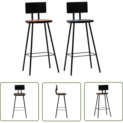 The Living Store Barhocker 2 Stk. Massives Altholz - Holz Barhocker - Vintage Barhocker - Industrieller Stuhl - Altholz Möbel - Bartisch Stuhle (1/5)