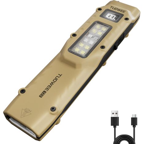 Lampe torche tactique rechargeable EDC (jaune) avec affichage numérique, 8 modes, adaptée aux situations d'urgence (1/5)