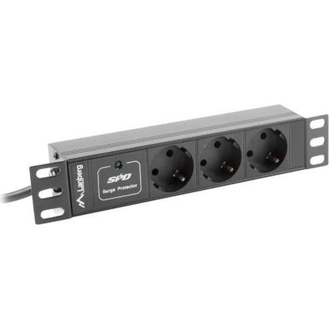 Lanberg Steckdosenleiste für 10"-Schränke, 1 HE, 10 A, PDU, 3x Schuko, 2 m, schwarz