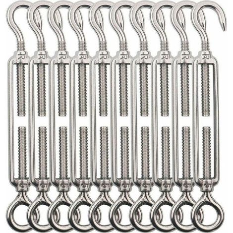 Tendeur Cable Crochet M5 (Crochet et oeil). Tendeur Fil Acier / Tendeur Cable Inox en Acier Inoxydable 304 Pour Fil a linge. Cable Acier. Corde Acier -10 Pièces (1/5)