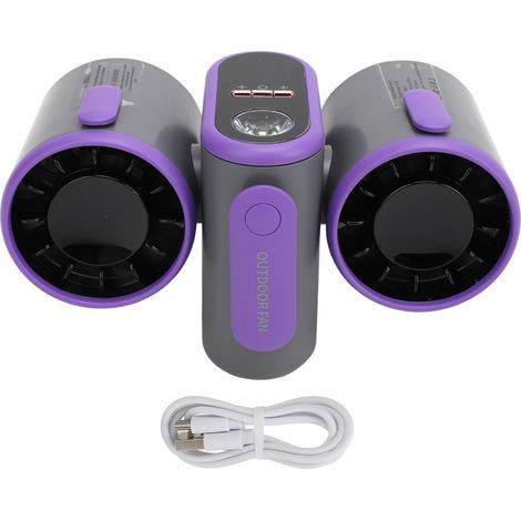 Ortviai Ventilateur Portable à Ceinture Double Tête avec Lampe d'Urgence, Batterie 8000 mAh, Gris Foncé (1/5)
