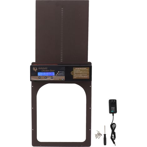 Porte automatique pour poulailler IP45 étanche, aluminium programmable avec minuterie, pour ferme domestique 100-240V, marron, prise US (1/5)