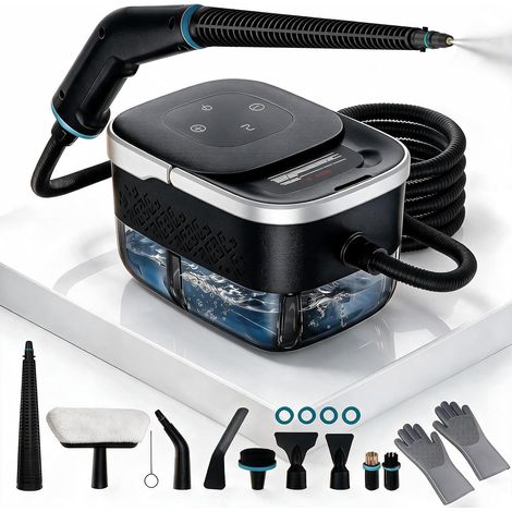 Nettoyeur vapeur main avec 13 accessoires, 2500W nettoyeur vapeur portable 4 Bar, réservoir 1,25L, 6 niveaux de vapeur, steam cleaner pour sol cuisine salle de bain vitres canapé voiture (1/5)