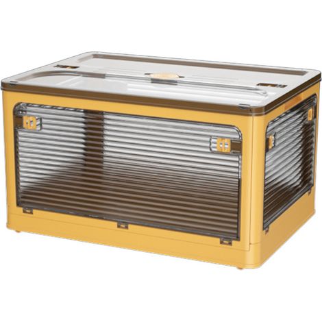 Transparente PET-Aufbewahrungsbox mit Rollen und 4-seitiger Öffnung, 47,5 x 35,5 x 24 cm, braun-gelbe Farbe, für die Haushaltsorganisation. (1/5)