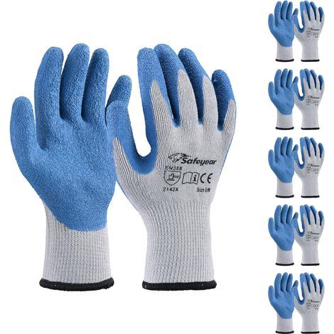LY3013 Gants de travail en latex 5 paires – Bleu/Gris antidérapants, résistants à l’abrasion (EN388) pour chantier, jardin et usage quotidien (1/5)
