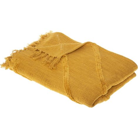 Jeté de lit tufté Inca 130x180 ocre coton (1/4)