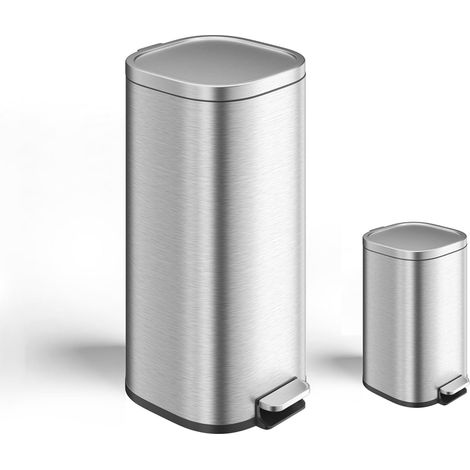 Pedal Bin - Square - Stainless Steel, 30L+6L - for Kitchen, Bathroom, Office (1/5)