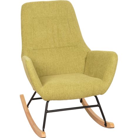 Fauteuil à bascule chaise de relaxation avec accoudoirs en bois métal et tissu vert 040006909 (1/5)
