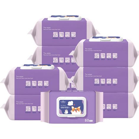 80 lingettes pour animaux, lingettes de toilettage, épaisses, biosourcées, hypoallergéniques, sans parfum, sans alcool, sans parabènes (1/2)