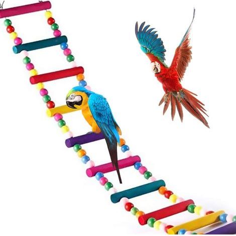 Bird Ladder, Natural Wood Toy, 12 Steps, Flexible with Hook, for Parrots and Parakeets (1/5)