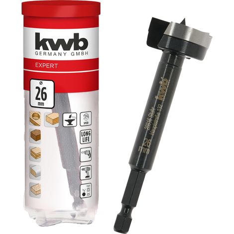 kwb Mèche à bois, Ø 26 mm, mèche à cloche (pour le bois, tête de perçage forgée, affûtage spécial, trous de perçage rapides et sans éclats, pointe de centrage affûtée sur 4 côtés, longue durée de vie) (1/5)