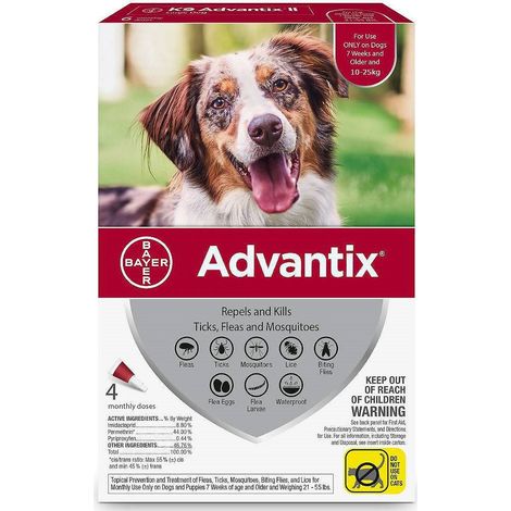 Bayer Advantix Spot-On 2,5 ml, 4 tubos para perros contra garrapatas de 10 a 25 kg (1/2)