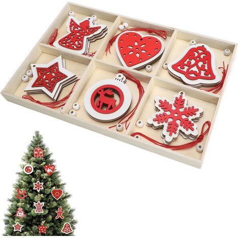 Décorations de Noël artisanales en bois pour sapin, boîte à six compartiments en copeaux de bois à faire soi-même, produits en bois JM02034 (1/5)