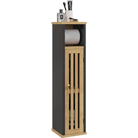 Meuble de salle de bain avec support pour papier toilette, rangement à 2 niveaux, barre amovible, MDF et bambou (1/5)