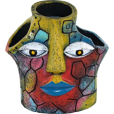 Pot de fleurs design visage humain 3 trous, décoration abstraite colorée pour extérieur balcon cour jardin, ornement créatif moderne (1/5)