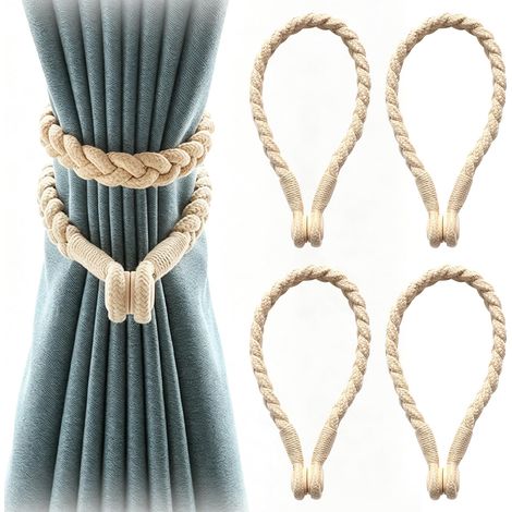 Embrasses à Rideaux Aimanté, 4Pcs Embrase Rideaux Tressées, Attache Rideaux, Boucle de Rideau, Magnétiques Rideaux Boucle, Rideaux et Embrasses Aimanté pour Domicile/Hôtel Decoration Rideaux (Beige) (1/5)