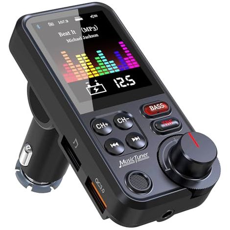 Applicable Transmetteur Bluetooth Voiture, Allume Cigare Bluetooth, Adaptateur Musique for Car Radio, Support Stereo MP3 MP4, QC3.0 USB Chargeur, Toucher Ecran, SD Fente, Aux Jack, Mic, Telephone Kit (1/5)