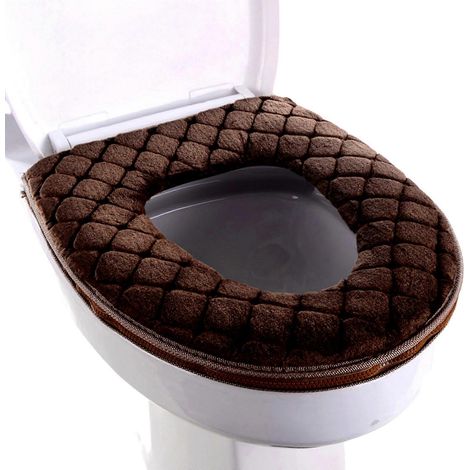 Housse de siège de toilette marron souple, lavable et rembourrée pour un confort optimal et une assise chaude. (1/5)
