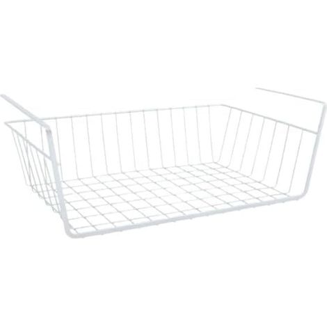 Lot de 2 paniers de Rangement sous étagère 38,5x25,5x14cm en Acier Blanc Mat