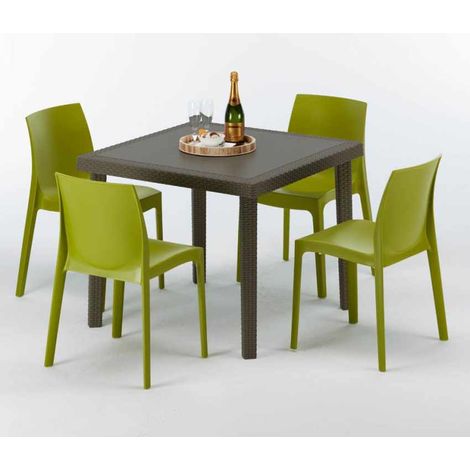Mesa Cuadrada Marrón 90x90 cm y 4 Sillas De Colores Brown Passion (1/2)
