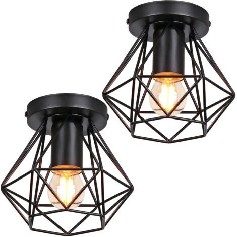 royaluxe- (2X) Plafonnier Rétro Lampe De Plafond D'Intérieur Vintage Noire Luminaire Plafonnier Cage En Fer Métallique , Pour Cuisine, Bureau