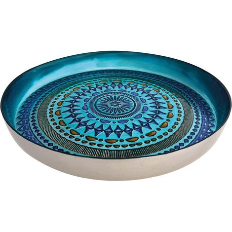 Plateau rond de présentation en verre bleu pour table et décoration 34,5 x 34,5 x 4,5 cm - PANGIVO (1/4)