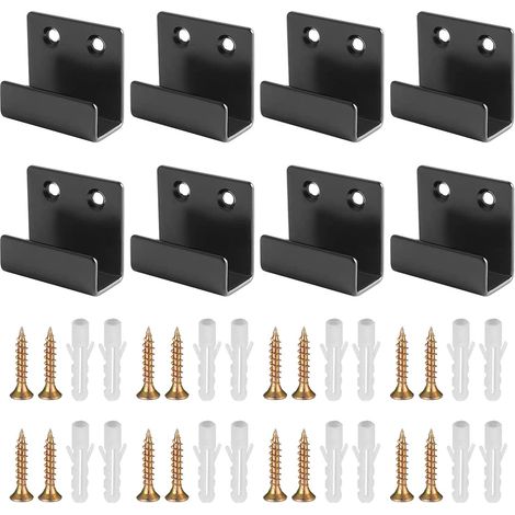 Lot de 8 supports U, noir métal, fixations robustes, suspension miroir, affichage carrelage peinture (25 mm, L) (1/5)
