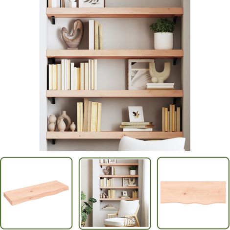 The Living Store Wandregal 80x30x(2-6) cm Massivholz Eiche Unbehandelt - Wandregal - Eichendielen - Holzmöbel - Rustikal - Deko Regal (1/5)