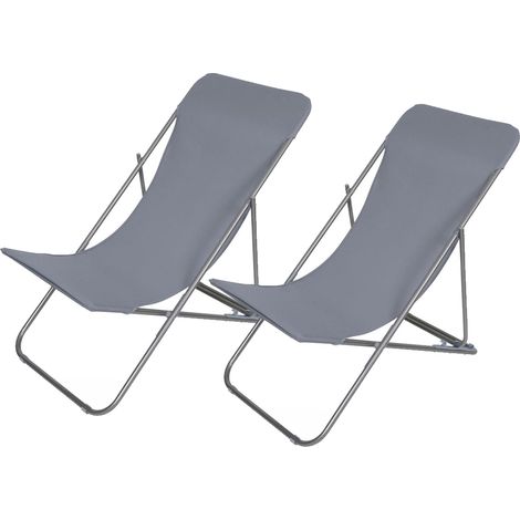 Lot de 2 chiliennes coloris ardoise en acier / polyester - L. 98 x P. 56 x H. 35/75 cm