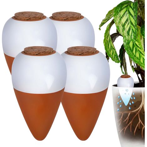 Clay Watering Cones with Lids, 350ml, White, Set of 4 (1/5)