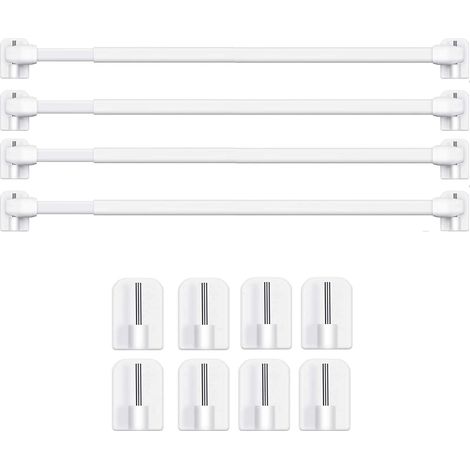 4 bastoni per tende in plastica estensibili e regolabili - Senza fori, per finestre e armadi - Bastoni di tensione con ganci adesivi resistenti (bianco) (4 pezzi - 50-90 cm)