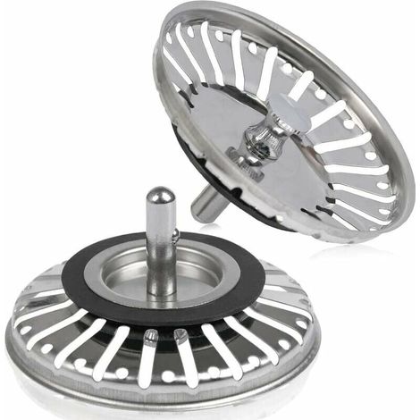 2 tapones/coladores de desagüe para fregadero, desagüe de fregadero, colador para cocina/baño, 84 mm de diámetro con extremo esférico, acero inoxidable (1/5)