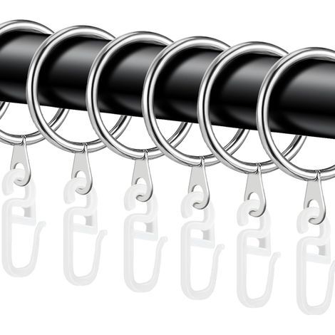 40 - Gardinenring - Gardinenhaken - Silbernes Metall und transparenter Kunststoff für Gardinenstangen bis 27 mm - Badezimmer und Wohnzimmer - Silber - 30 mm (1/5)