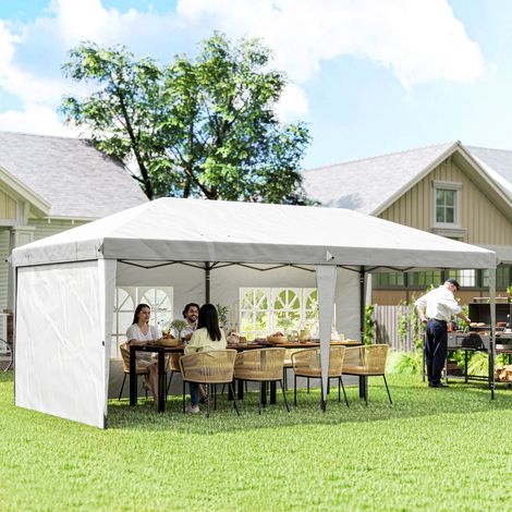 Parasol pliant 6x3 m Pop-up avec 4 côtés démontables auvent de jardin avec 2 fenêtres et sac de transport blanc